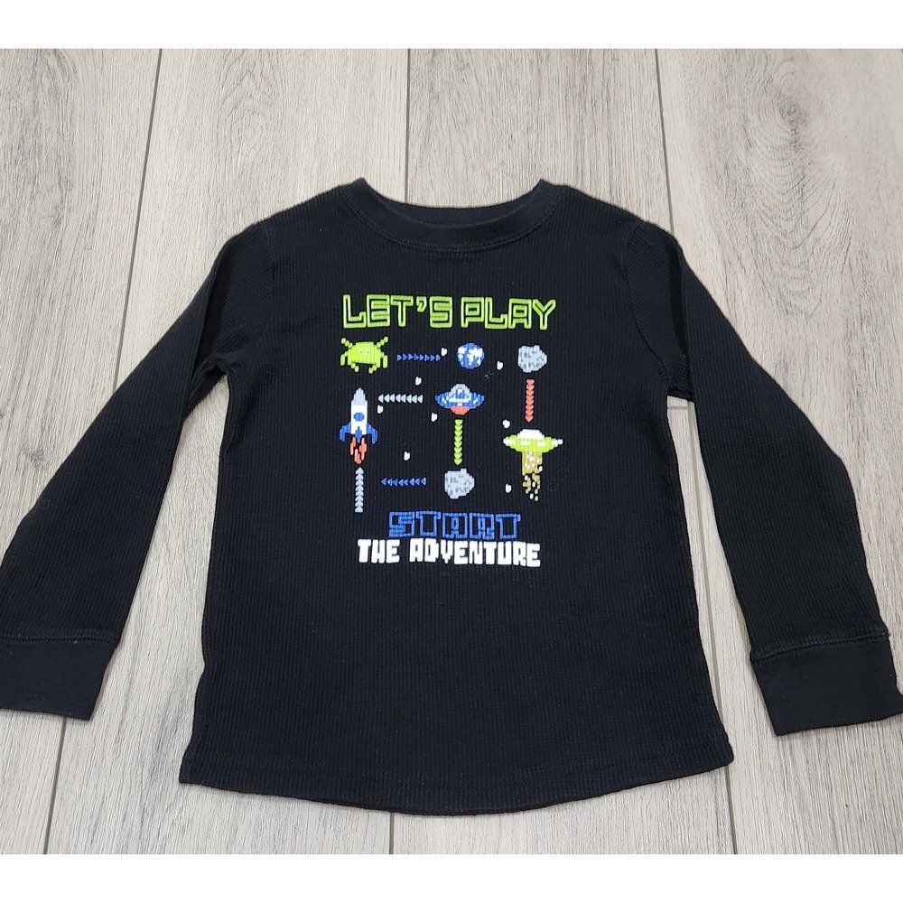 Boys 4T Thermal Shirt Space Rocket Alien Waffle Knit Long Sleeve Game Garanimals